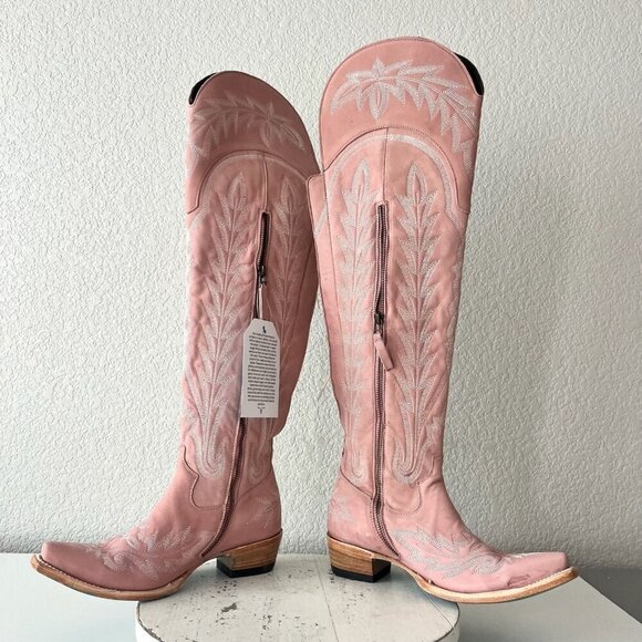 Lane LEXINGTON Over the Knee Womens Cowboy Boots 7 Pink Western Cowgirl Lace up - Picture 11 of 16